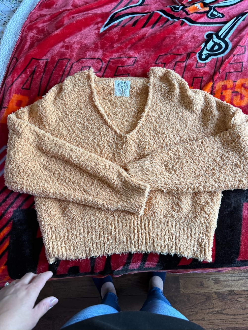 We The Free Peach Textured V-Neck Sweater